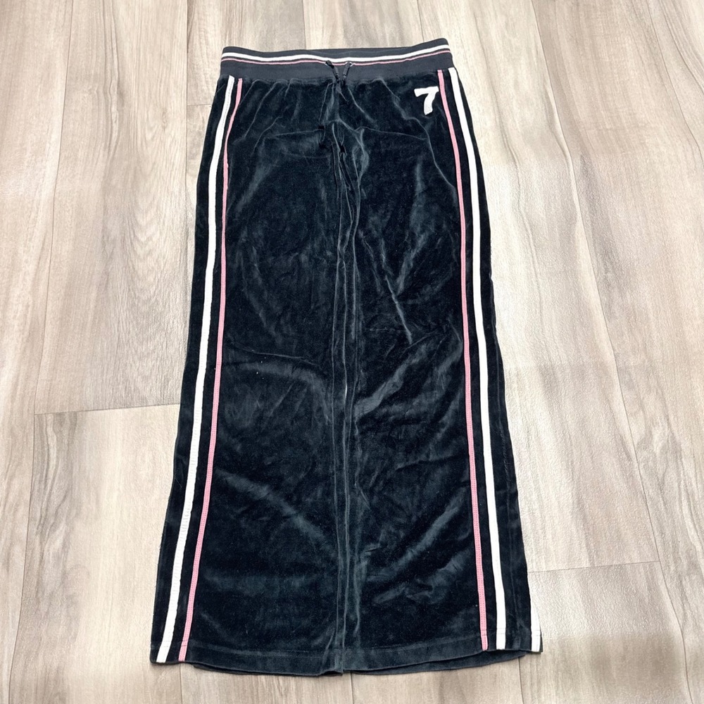 BCBGMAXAZRIA Women Black Velour Maxi Skirt Side Stripe Pink White Size M 1433